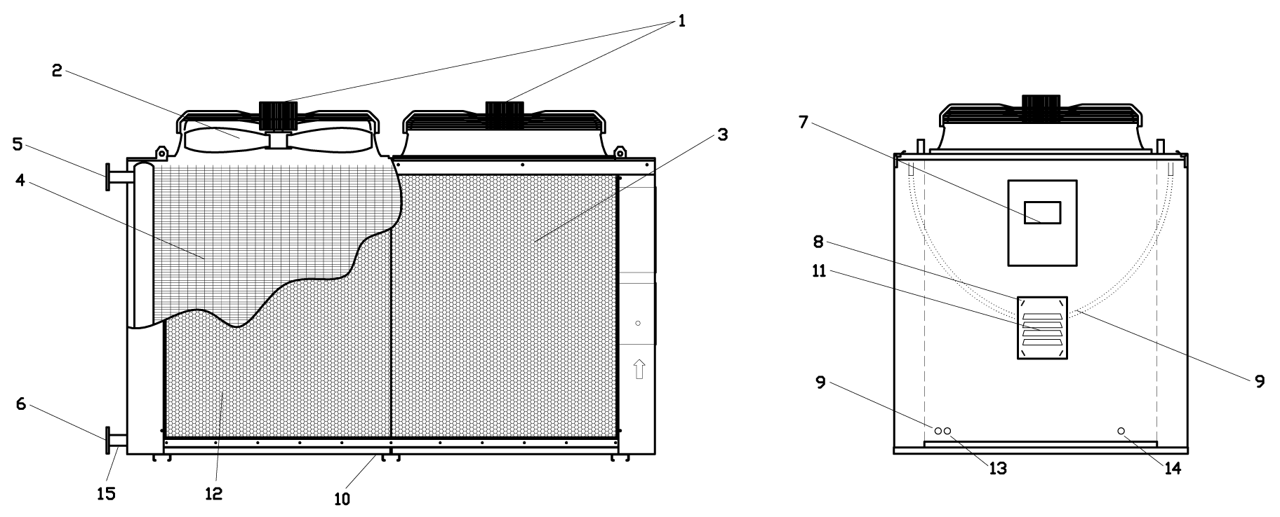 Technical drawing of adiabatic cooling towers, Almeco